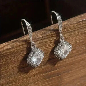 Vintage Zirconia Hook Earrings (Color: Silvery)